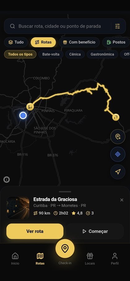 Mapa de rotas do Rota Nacional