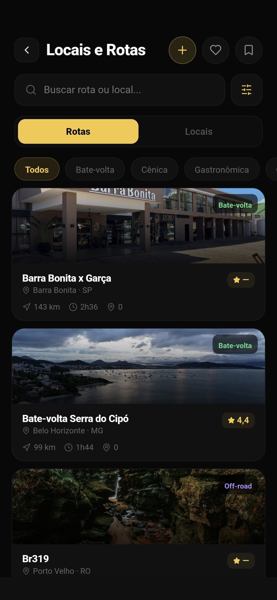 Lista de rotas e destinos do Rota Nacional